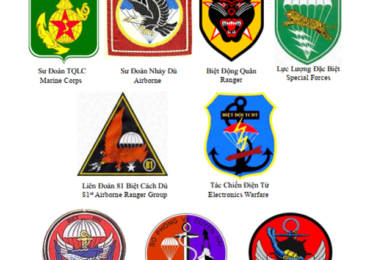 A central archive preserving the insignia of the Army of the Republic of Vietnam (ARVN).